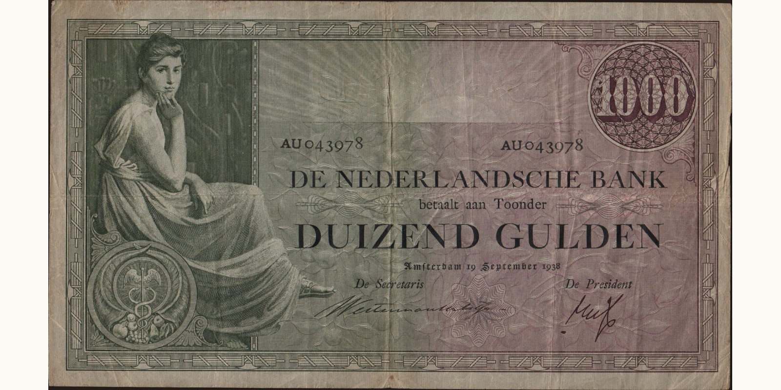 1000 gulden Нидерланды 1938 — Лицевая сторона