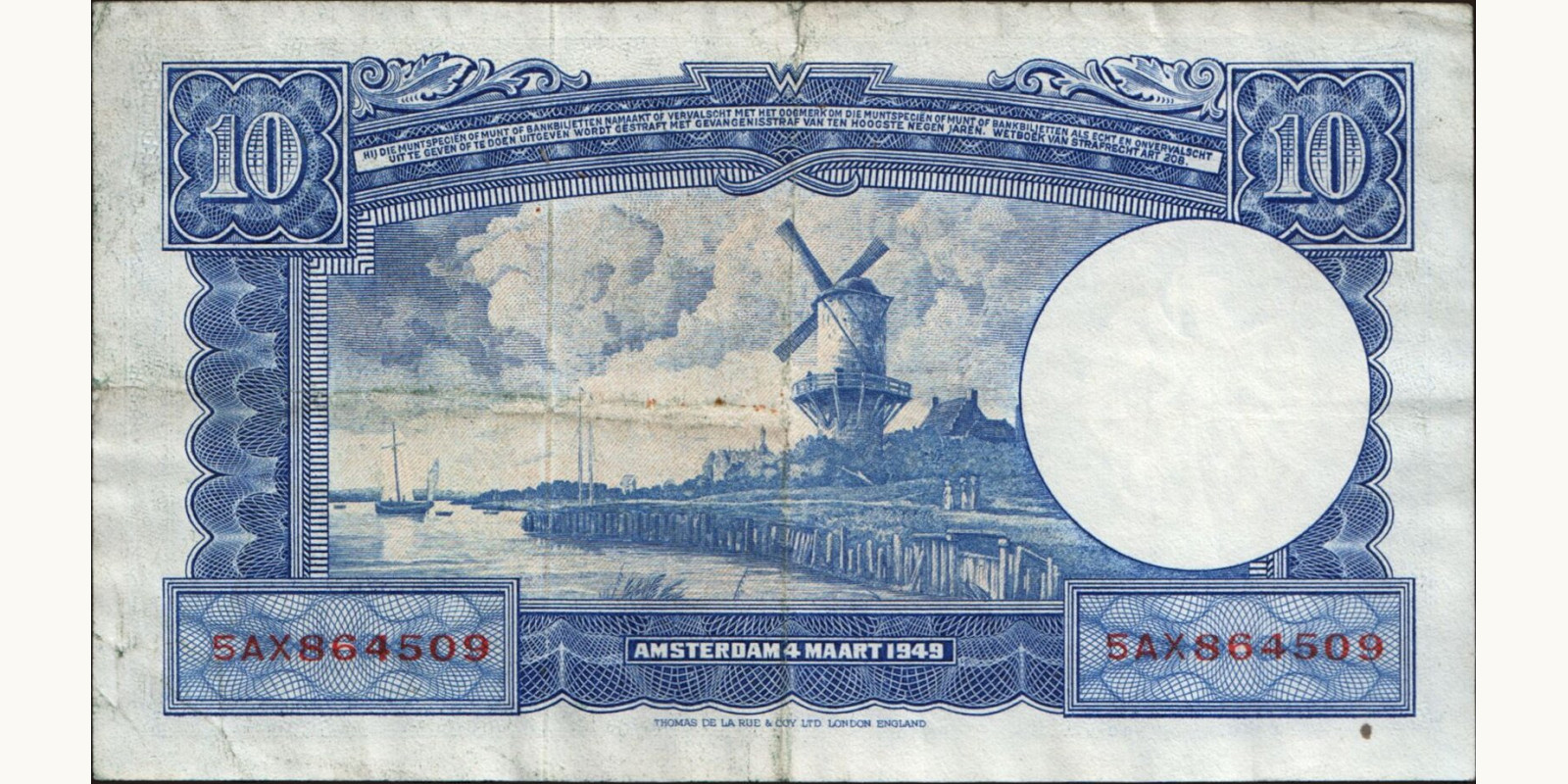 10 gulden Netherlands 1949 — Back side