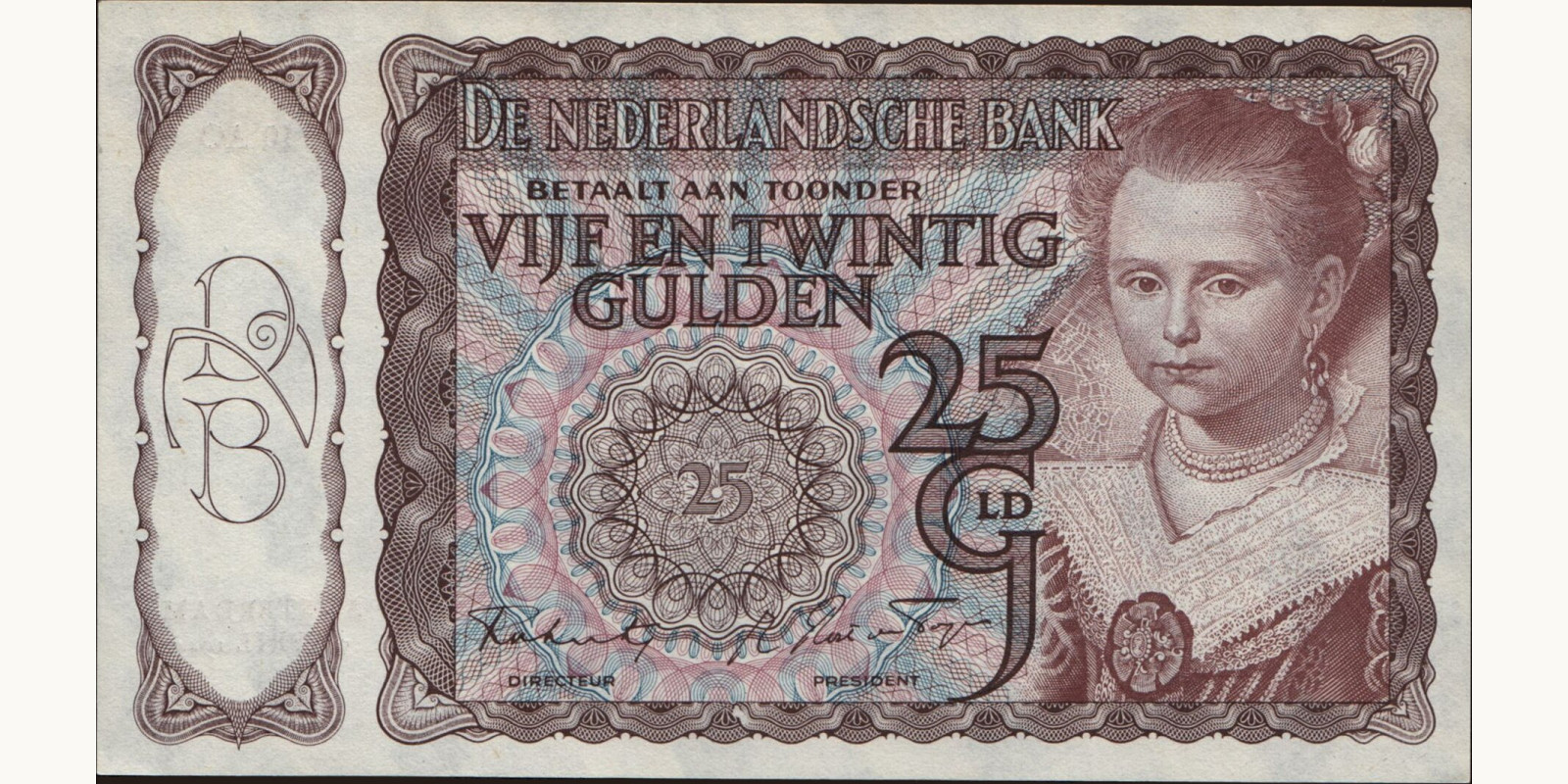 25 gulden Netherlands 1944 — Front side