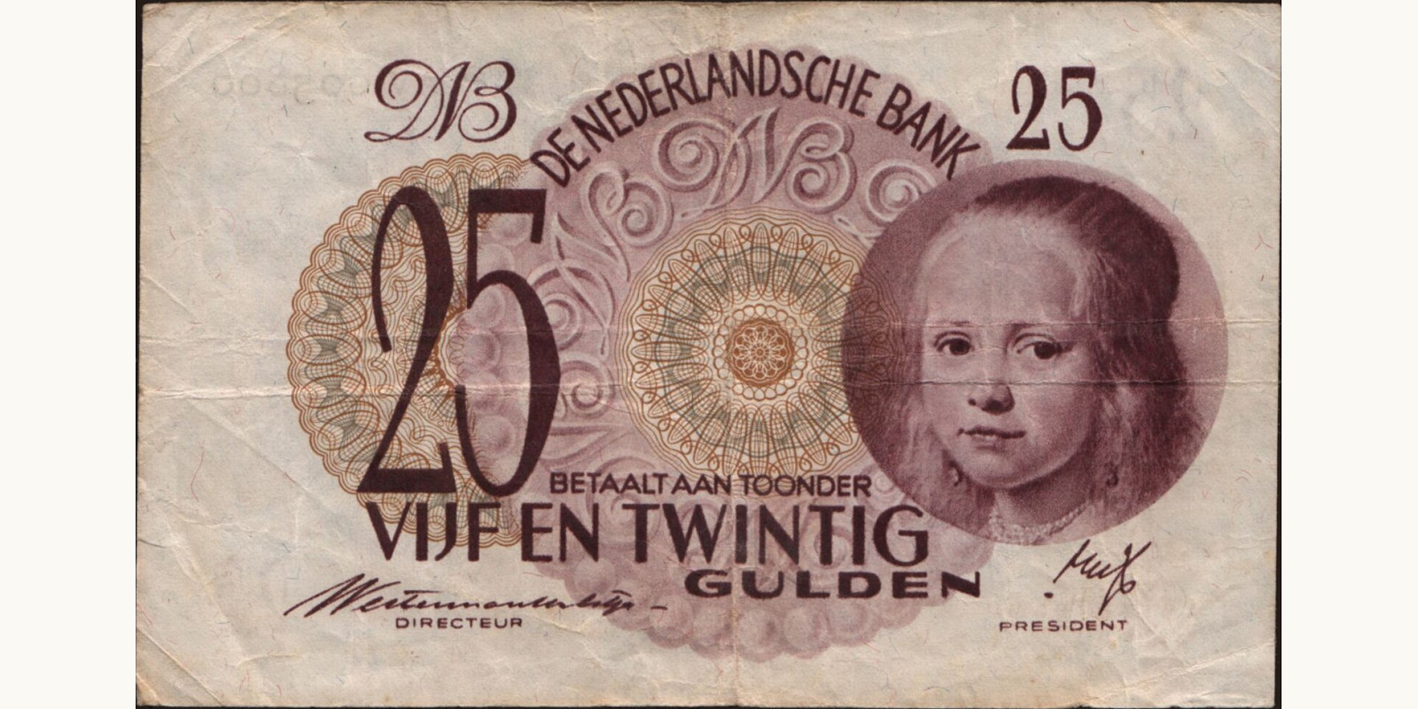 25 gulden Netherlands 1945 — Front side