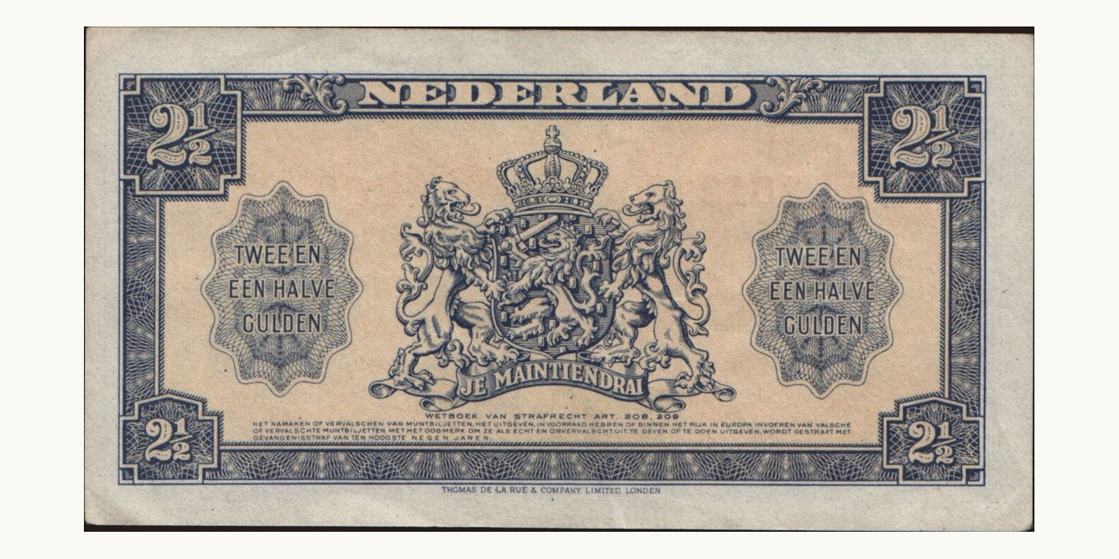 2 gulden Netherlands 1945 — Back side