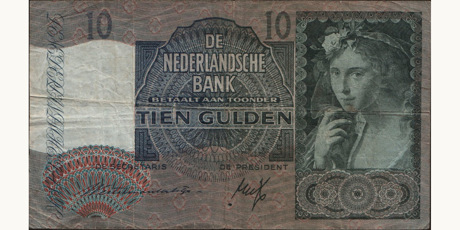 10 gulden Netherlands 1941 — Front side