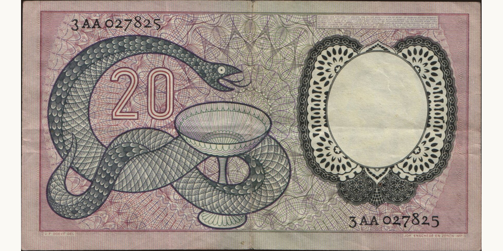 20 gulden Netherlands 1955 — Back side