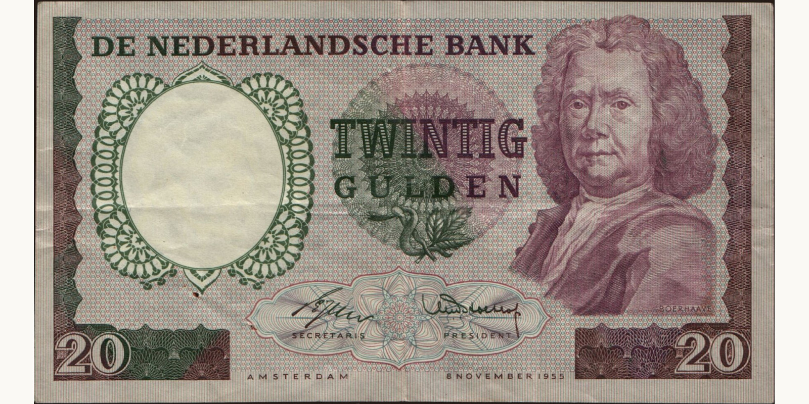 20 gulden Netherlands 1955 — Front side
