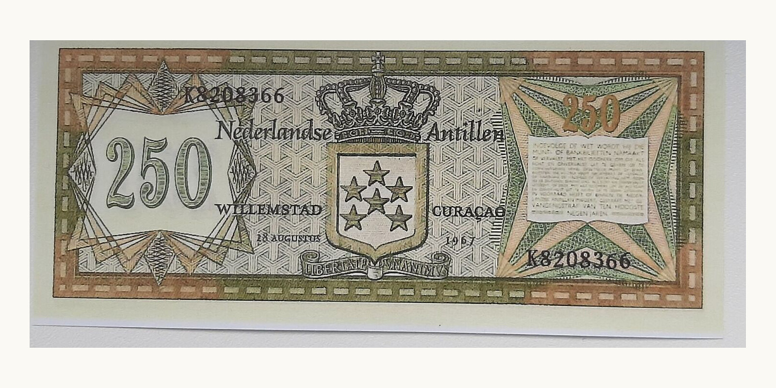 250 gulden Netherlands 1967 — Back side