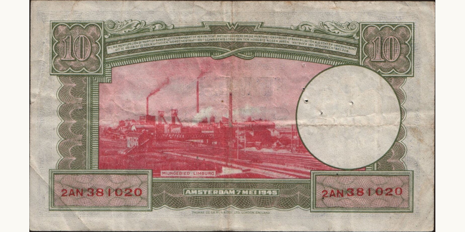 10 gulden Нидерланды 1945 — Оборотная сторона