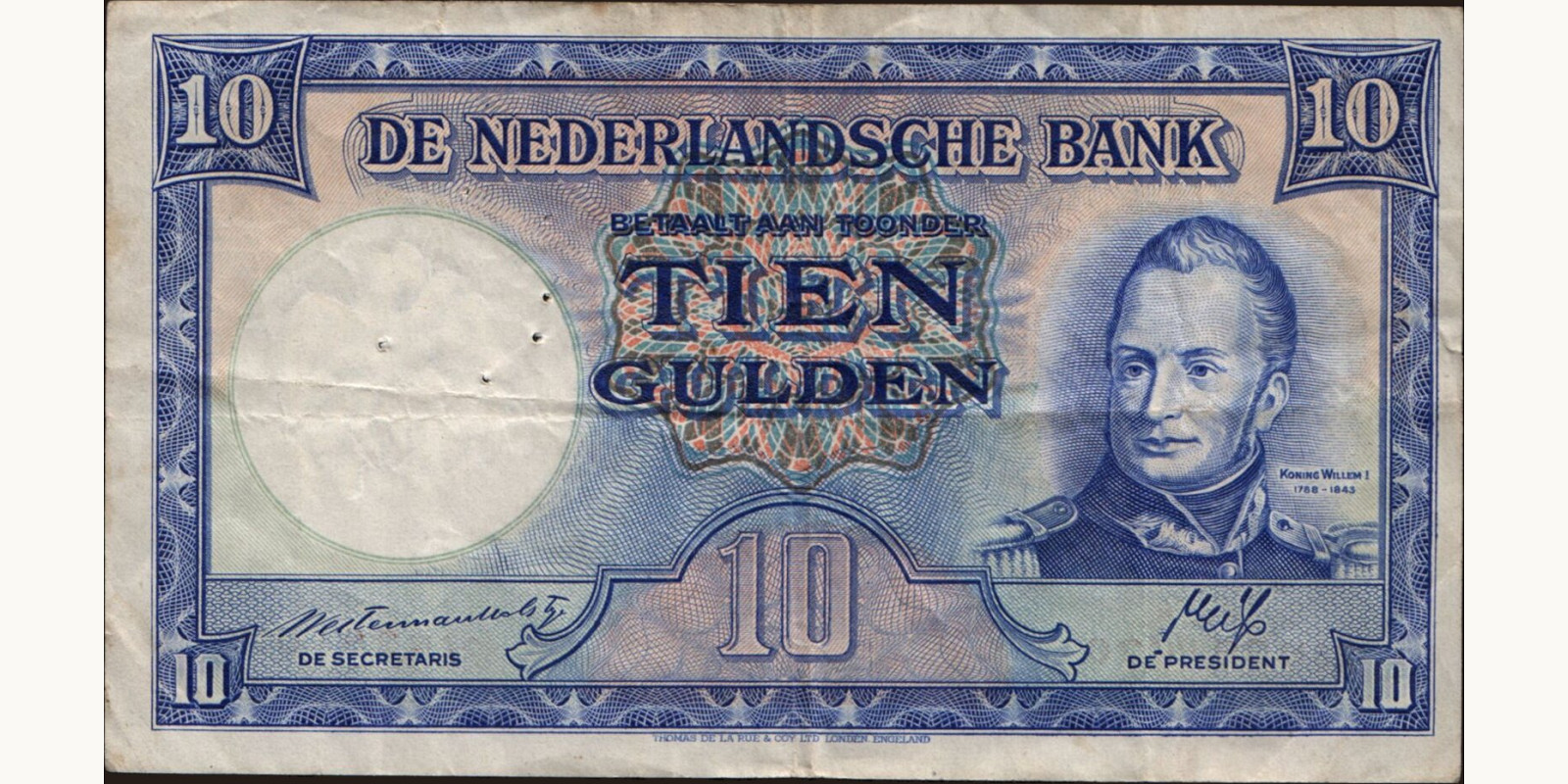 10 gulden Нидерланды 1945 — Лицевая сторона