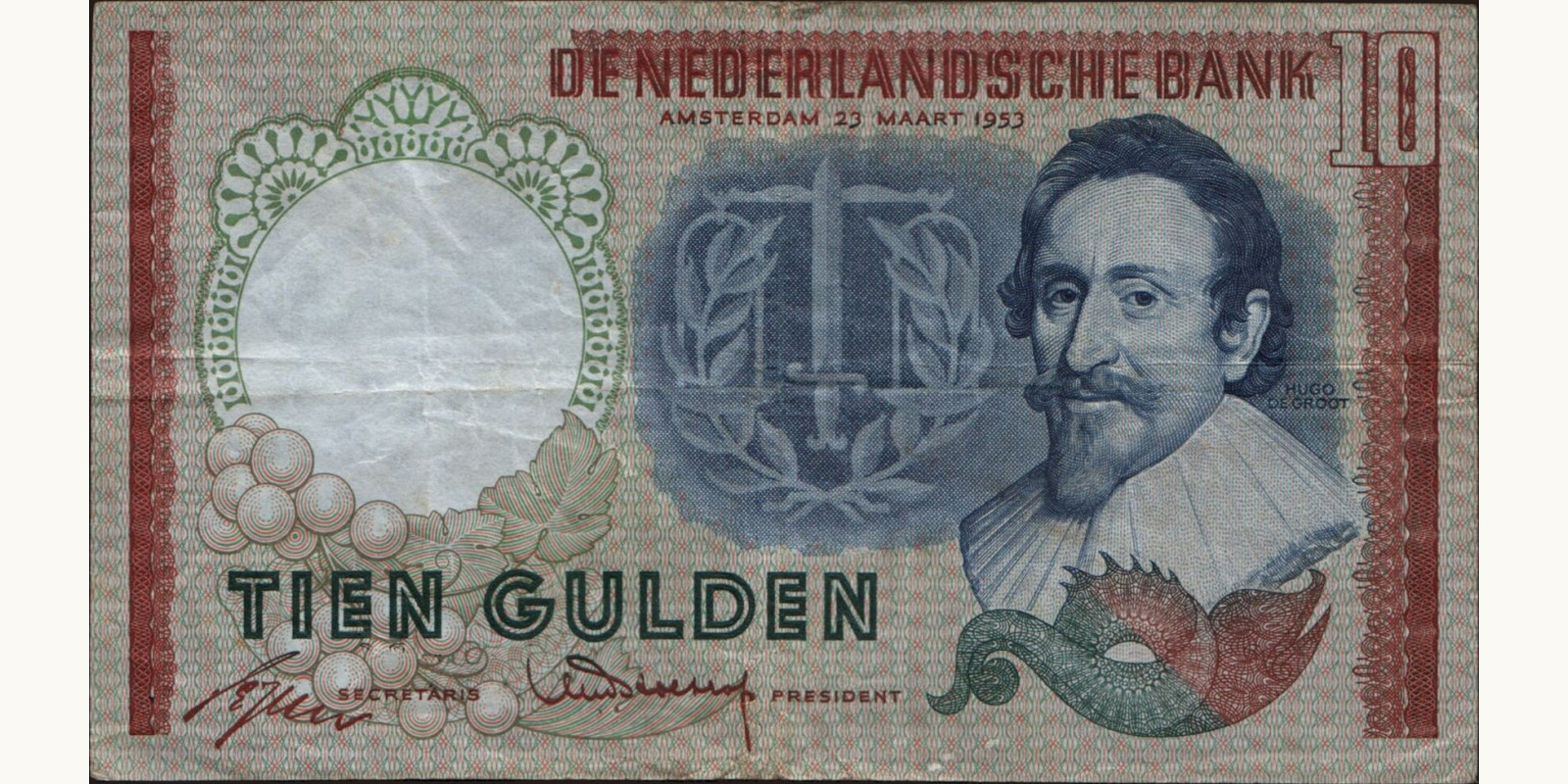 10 gulden Нидерланды 1953 — Лицевая сторона