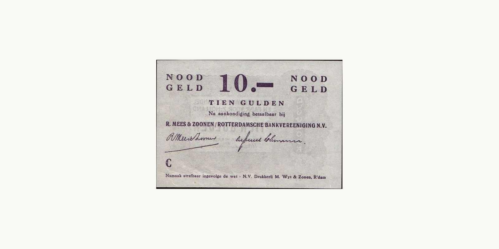 10 gulden Netherlands 1944 — Back side