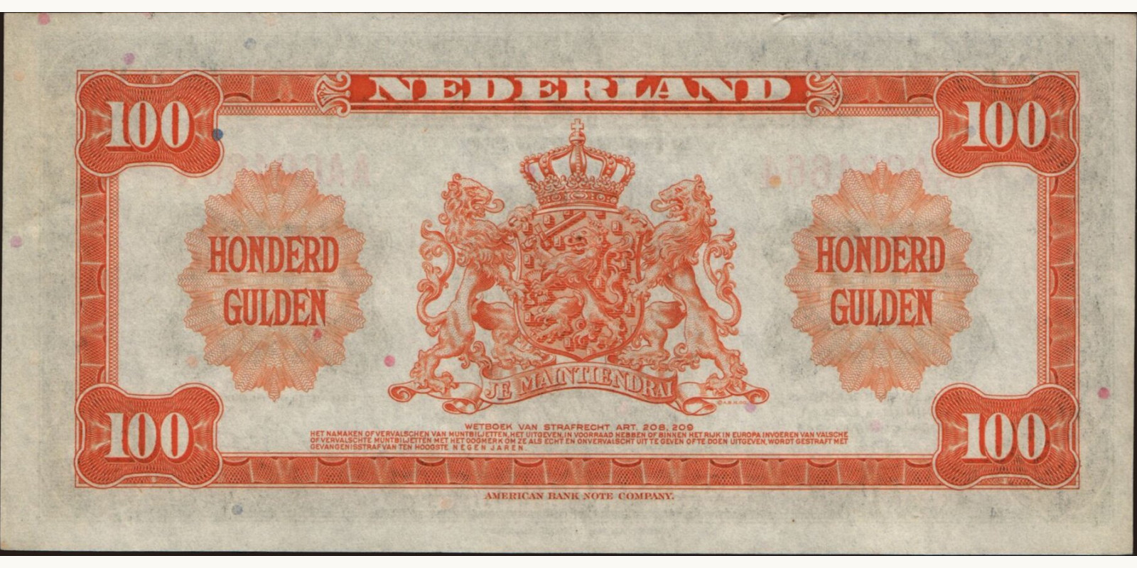 100 gulden Netherlands 1943 — Back side