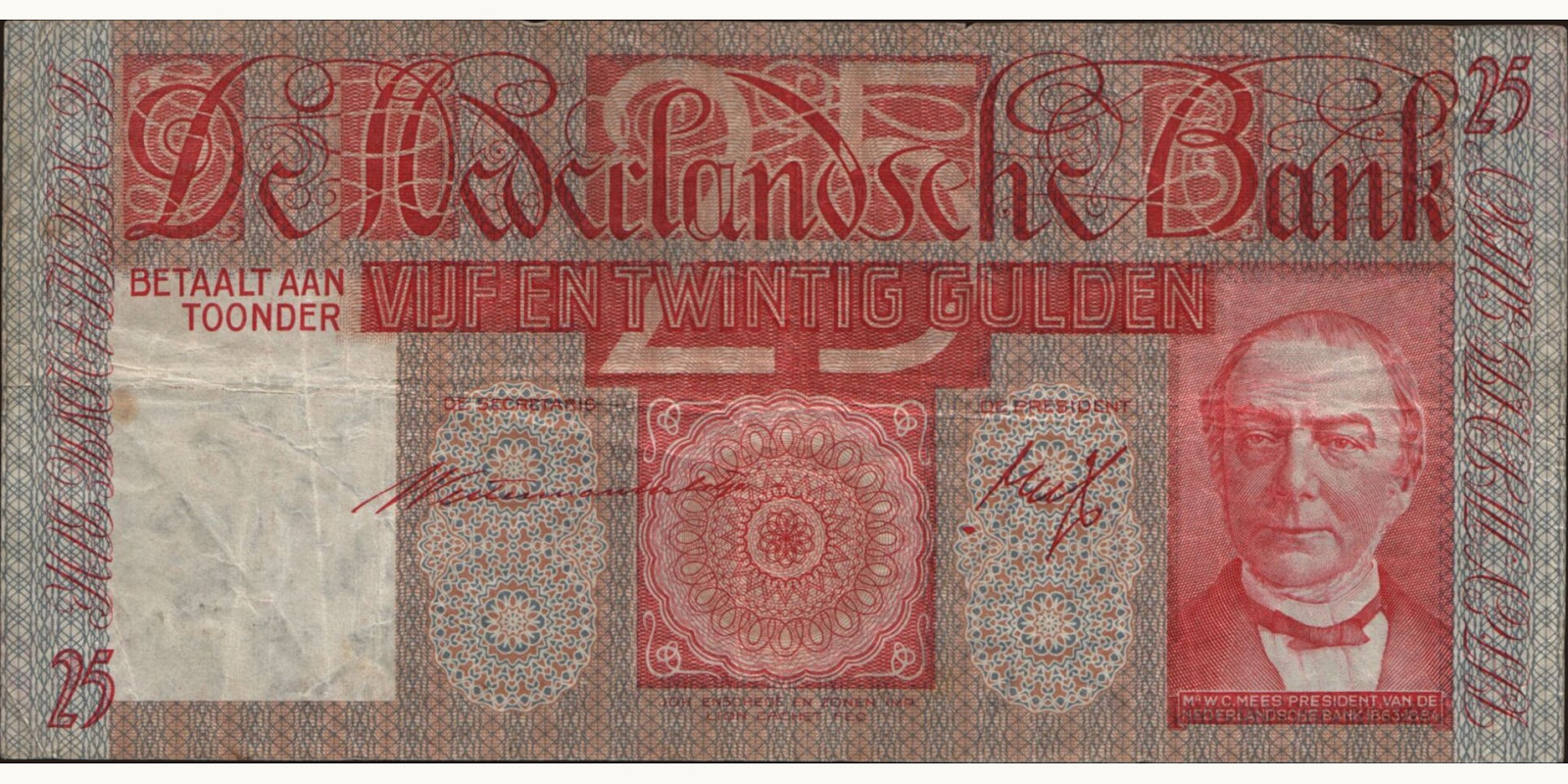 25 gulden Нидерланды 1939 — Лицевая сторона