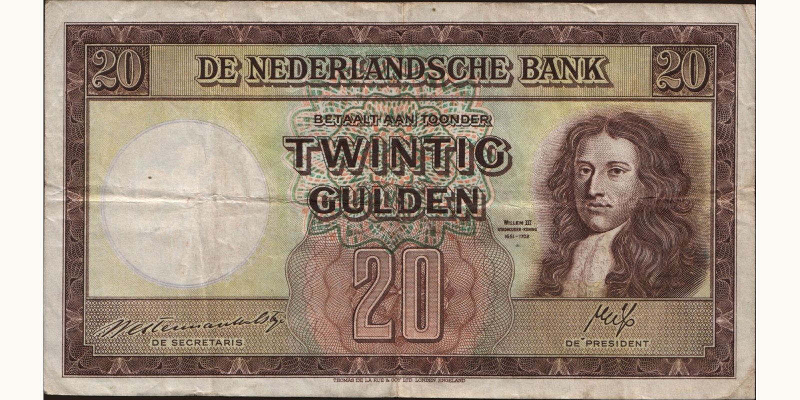 20 gulden Netherlands 1945 — Front side