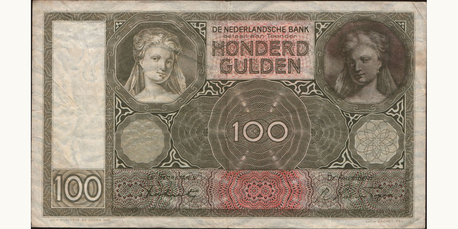 100 gulden Нидерланды 1944 — Лицевая сторона