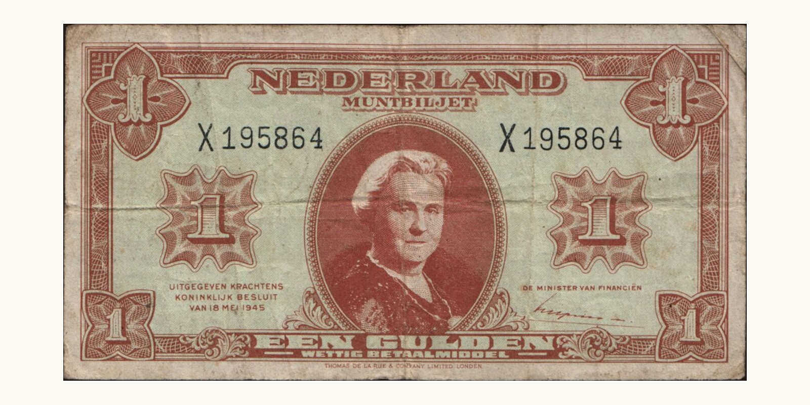1 gulden Нидерланды 1945 — Лицевая сторона