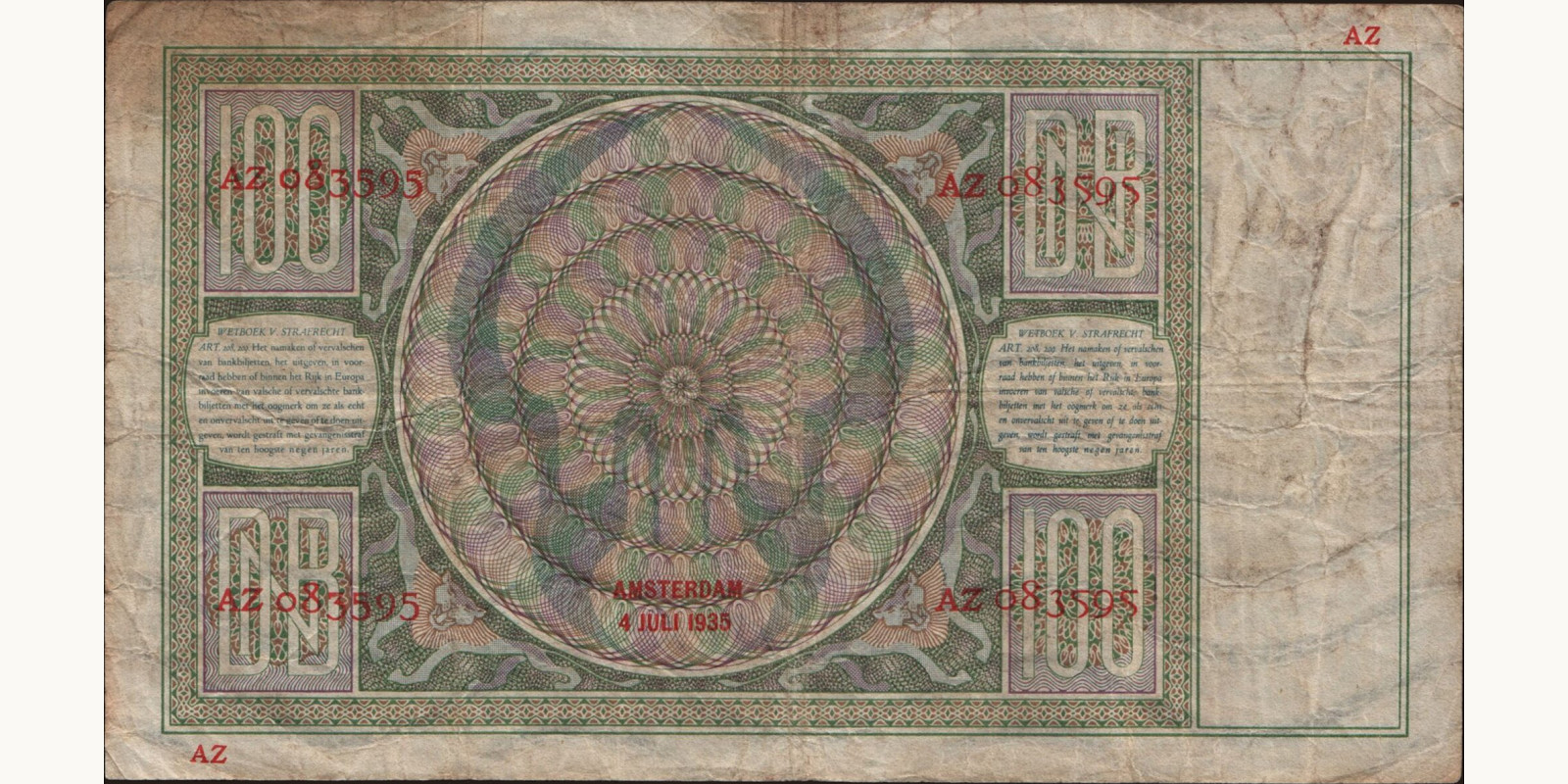 100 gulden Нидерланды 1935 — Оборотная сторона