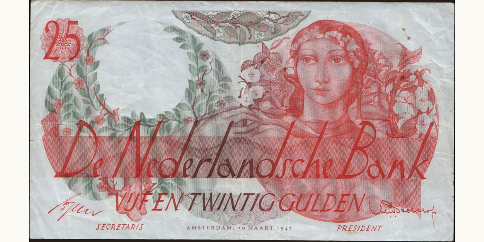 25 gulden Netherlands 1947 — Front side