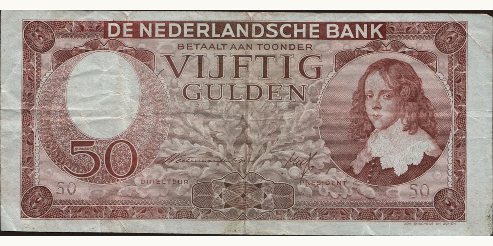 50 gulden Нидерланды 1945 — Лицевая сторона