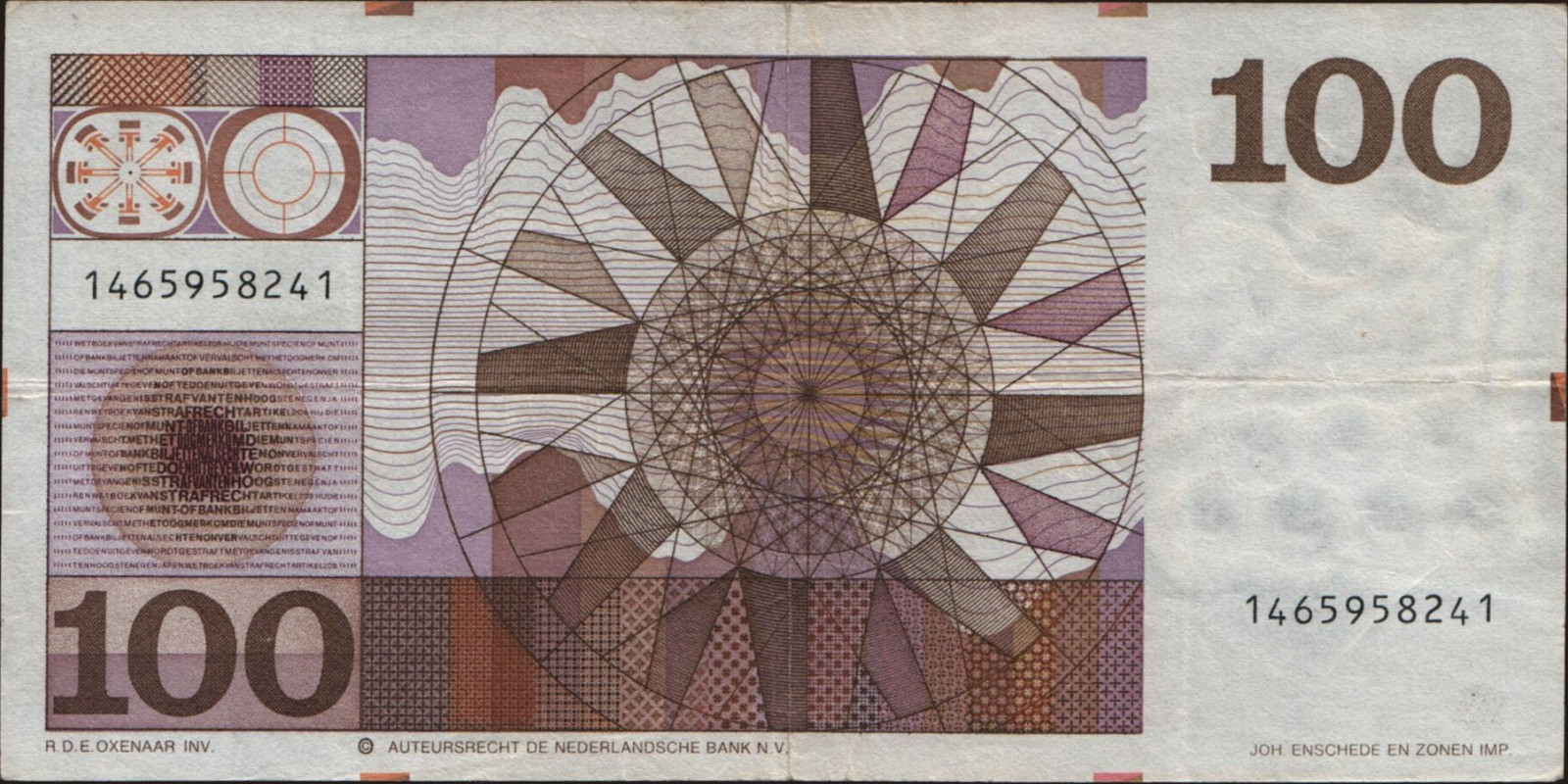 100 gulden Netherlands 1970 — Back side