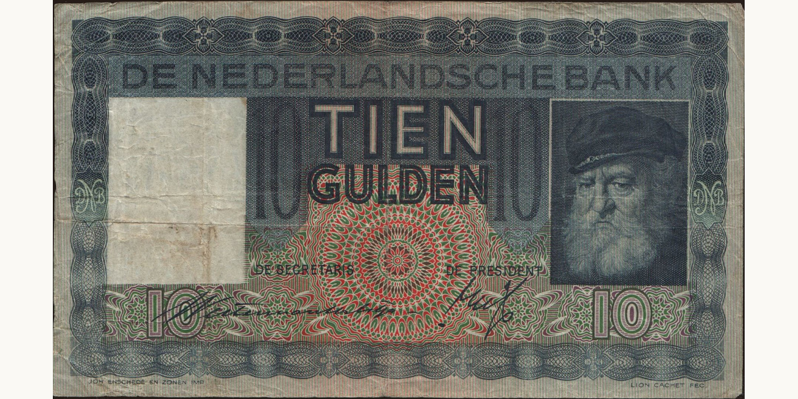 10 gulden Нидерланды 1938 — Лицевая сторона