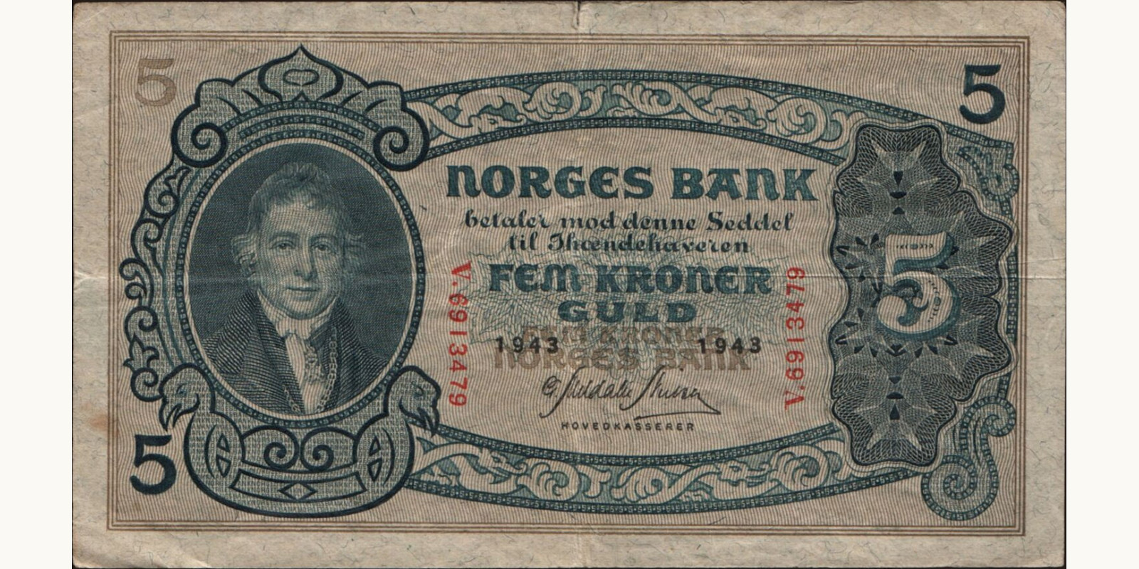 5 krone Norway 1943 — Front side