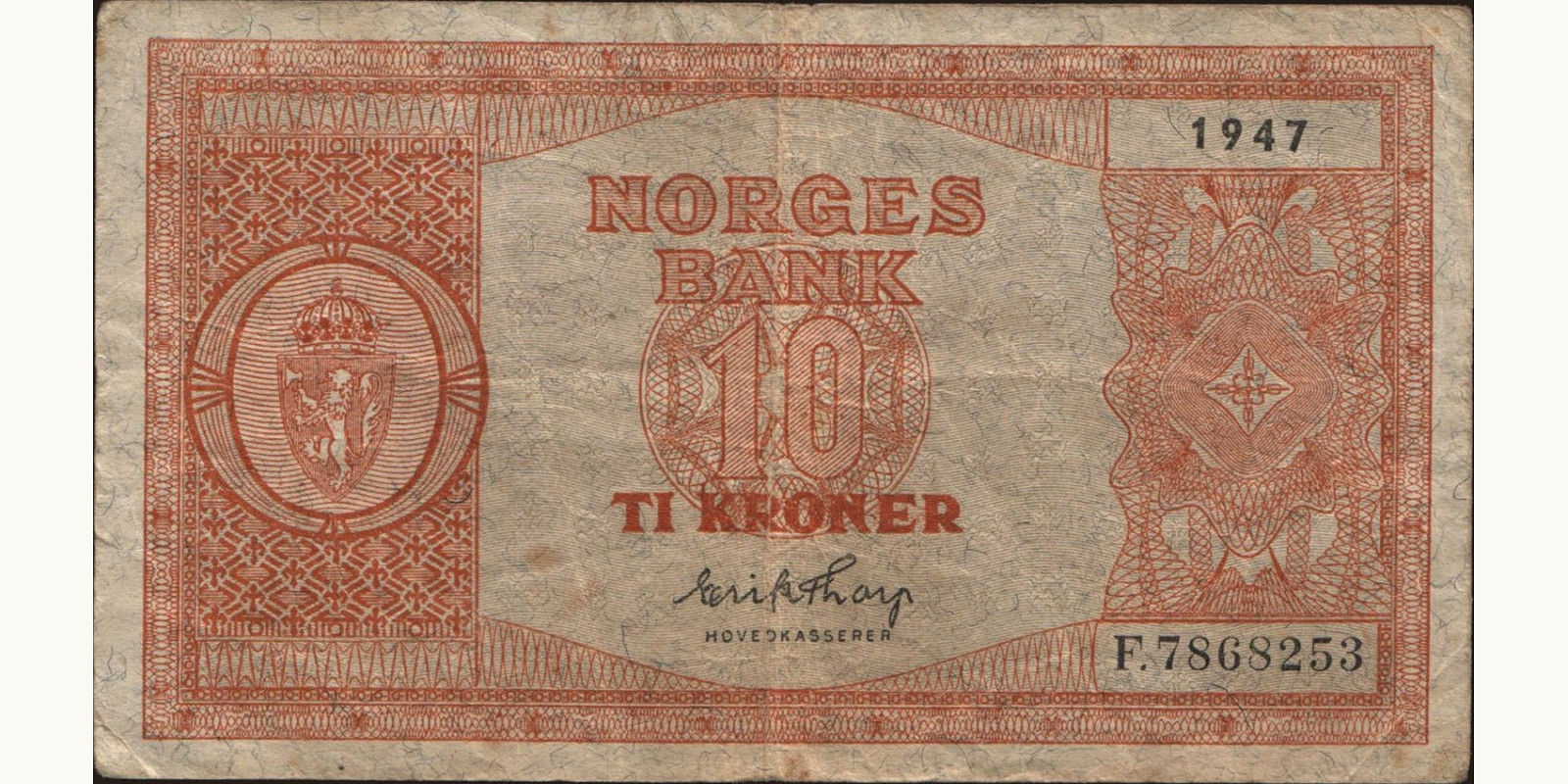 10 krone Norway 1947 — Front side