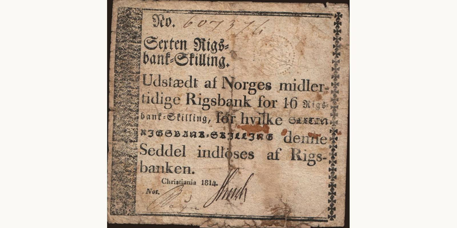 16 skilling Норвегия 1814 — Лицевая сторона