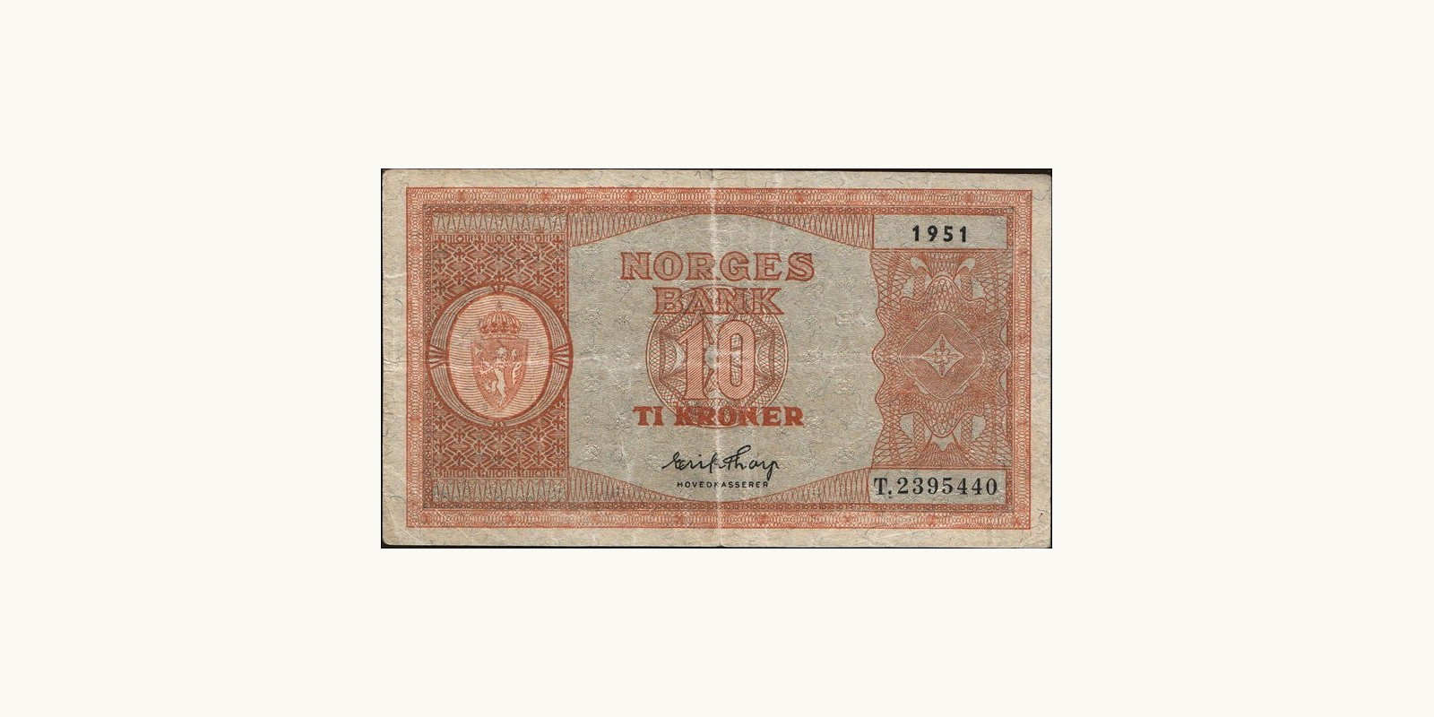 10 krone Norway 1951 — Front side