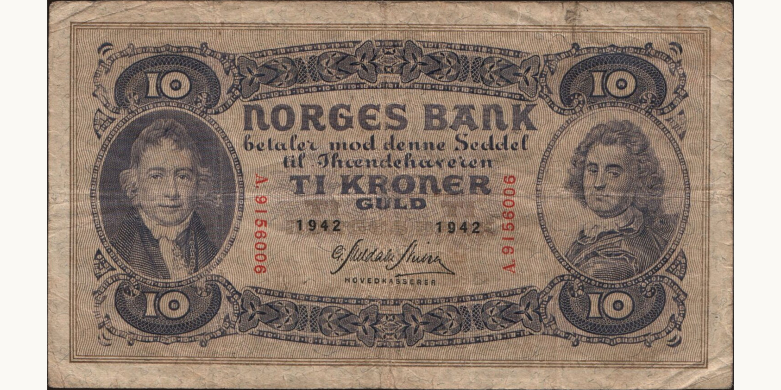 10 krone Norway 1942 — Front side