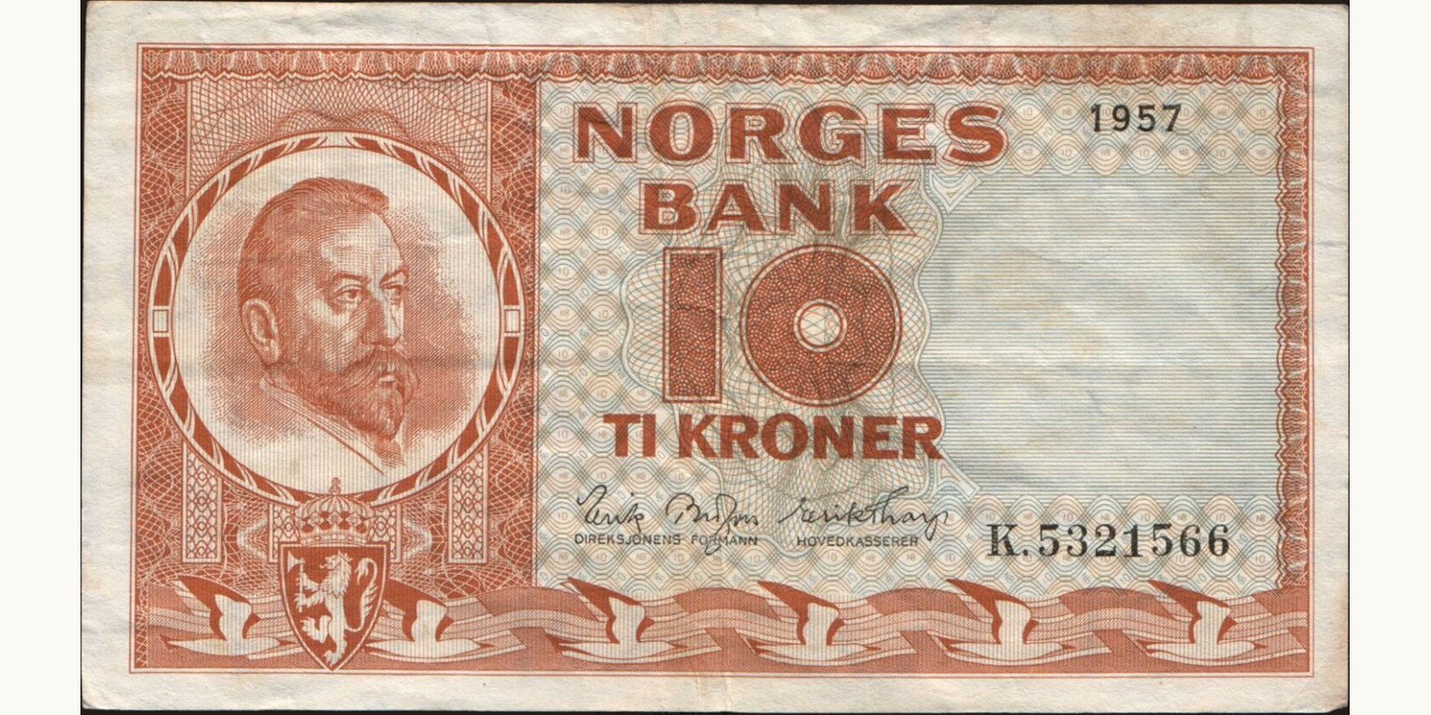 10 krone Норвегия 1957 — Лицевая сторона