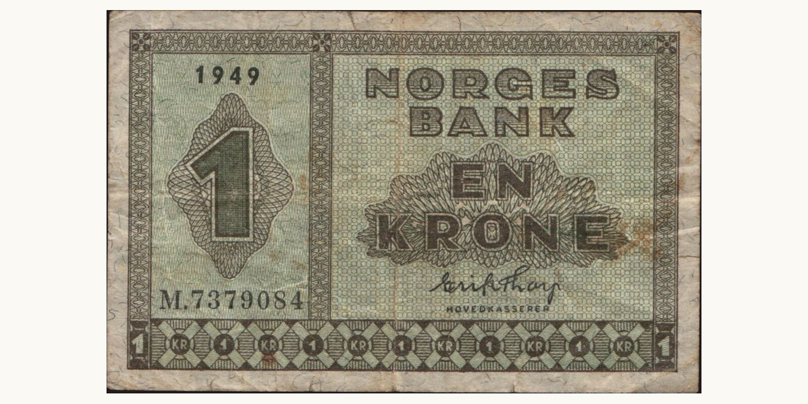 1 krone Norway 1949 — Front side