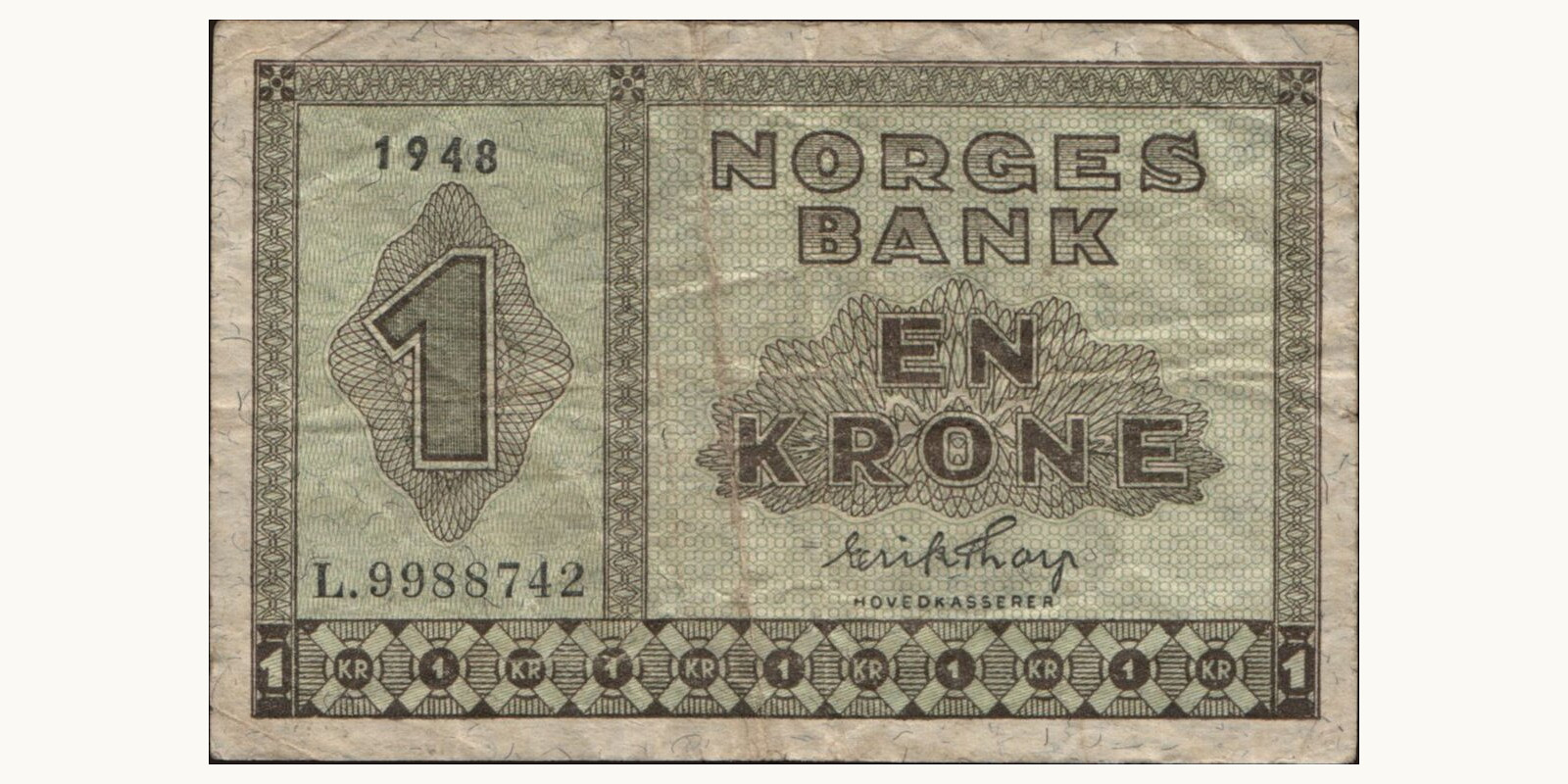 1 krone Norway 1948 — Front side