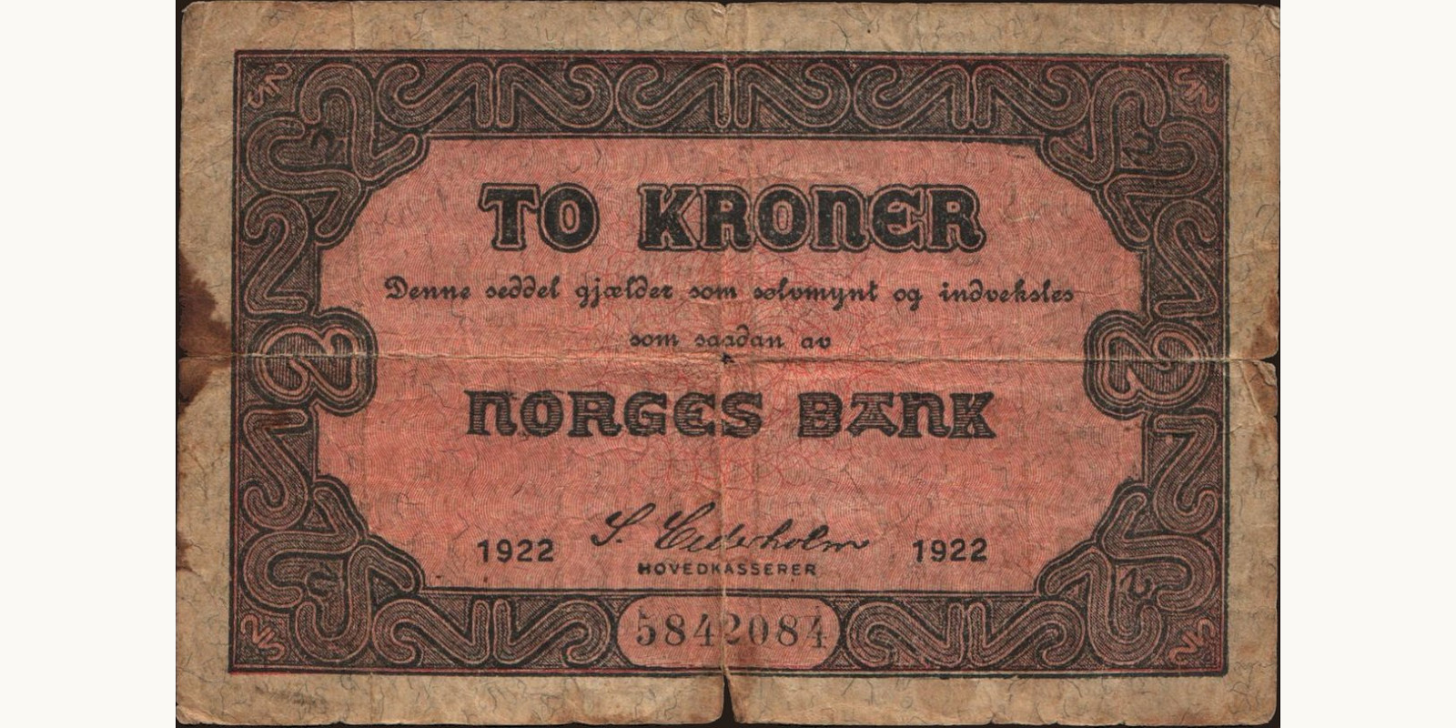 2 krone Norway 1922 — Front side