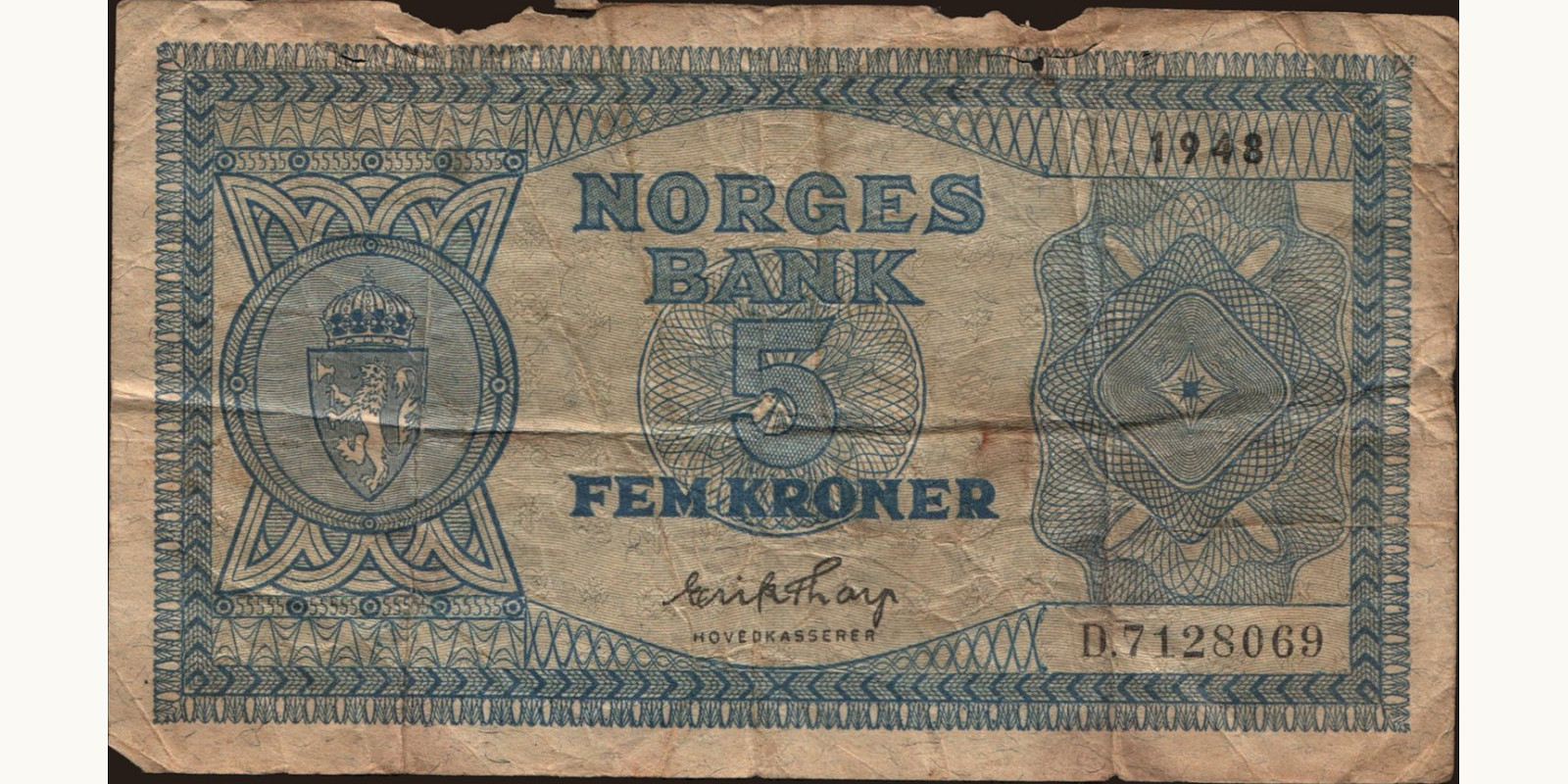 5 krone Norway 1948 — Front side