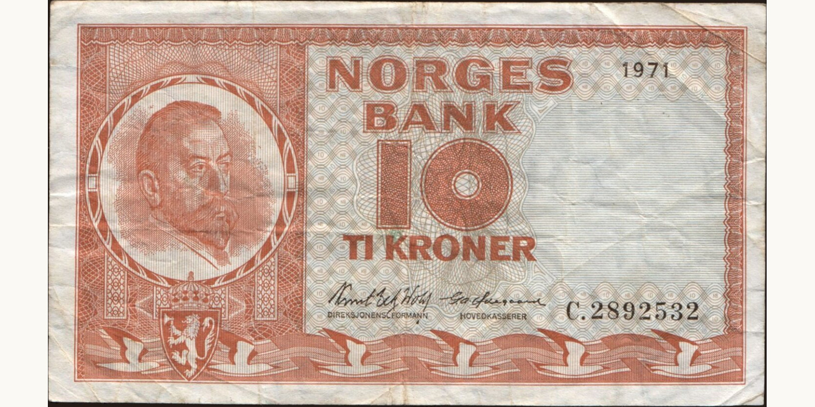 10 krone Norway 1971 — Front side