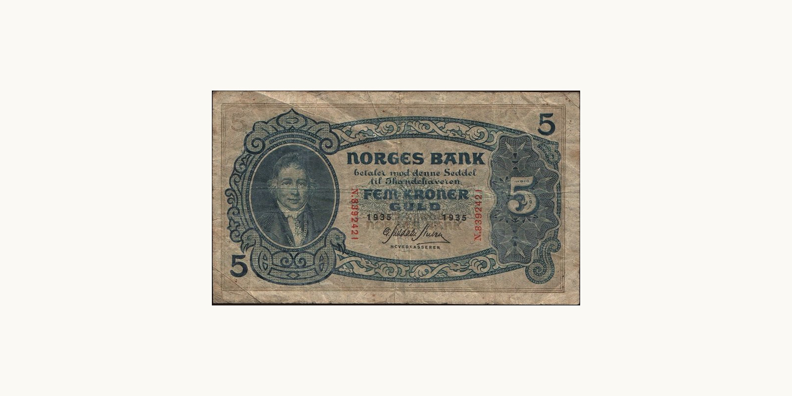 5 krone Норвегия 1935 — Лицевая сторона