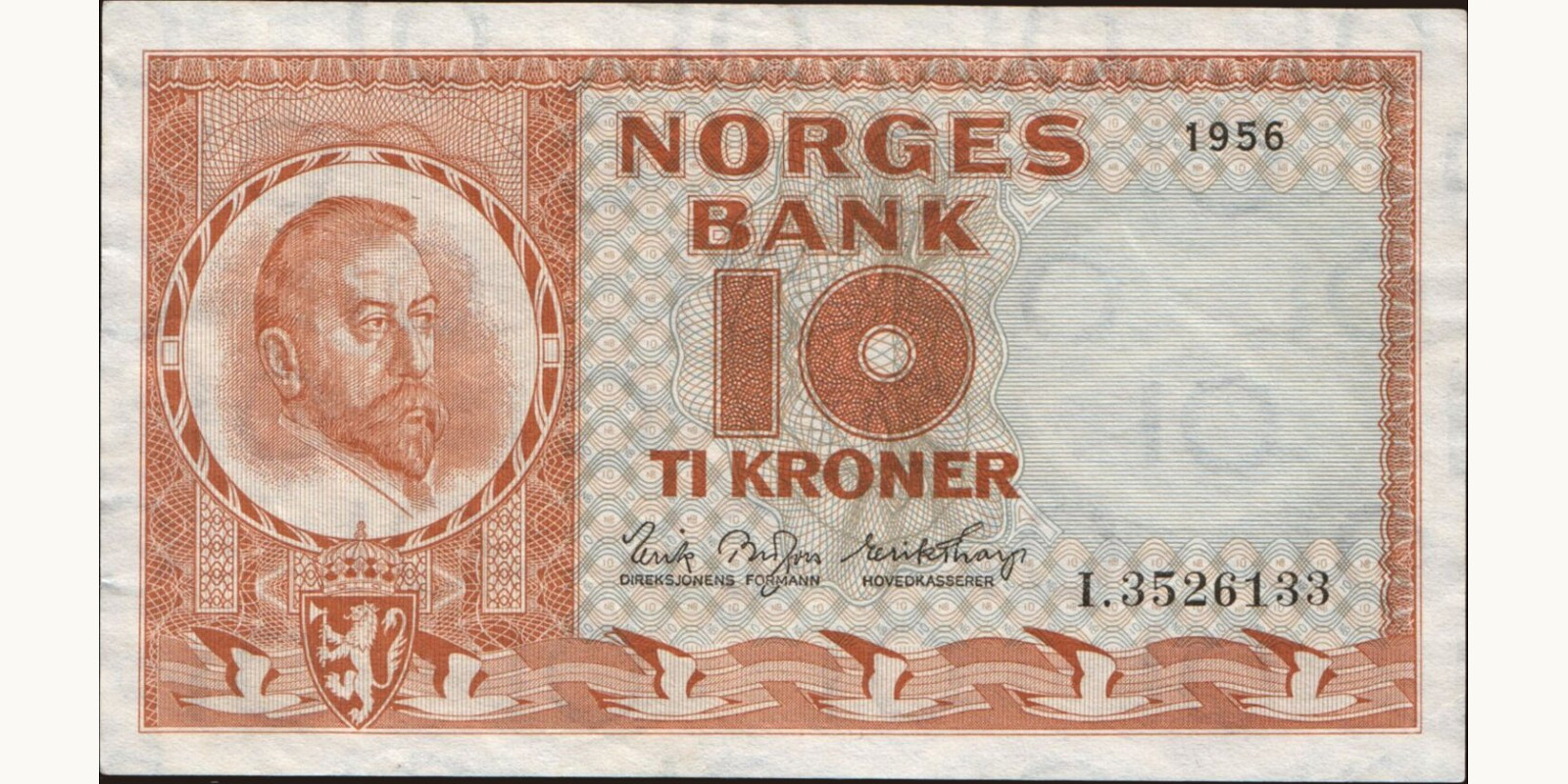 10 krone Норвегия 1956 — Лицевая сторона