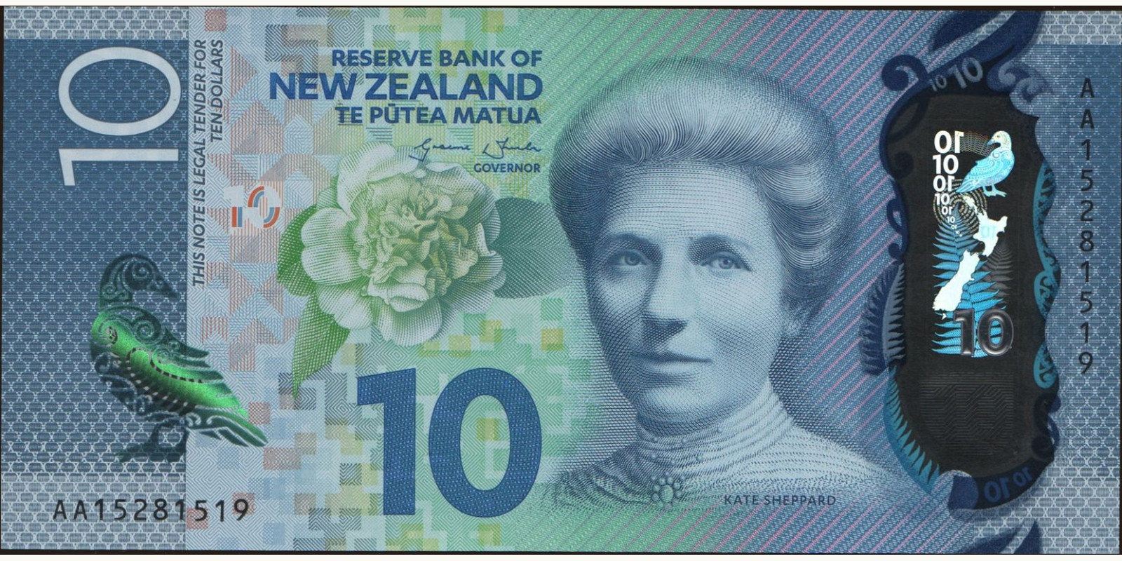 10 dollars Новая Зеландия 2015 — Лицевая сторона