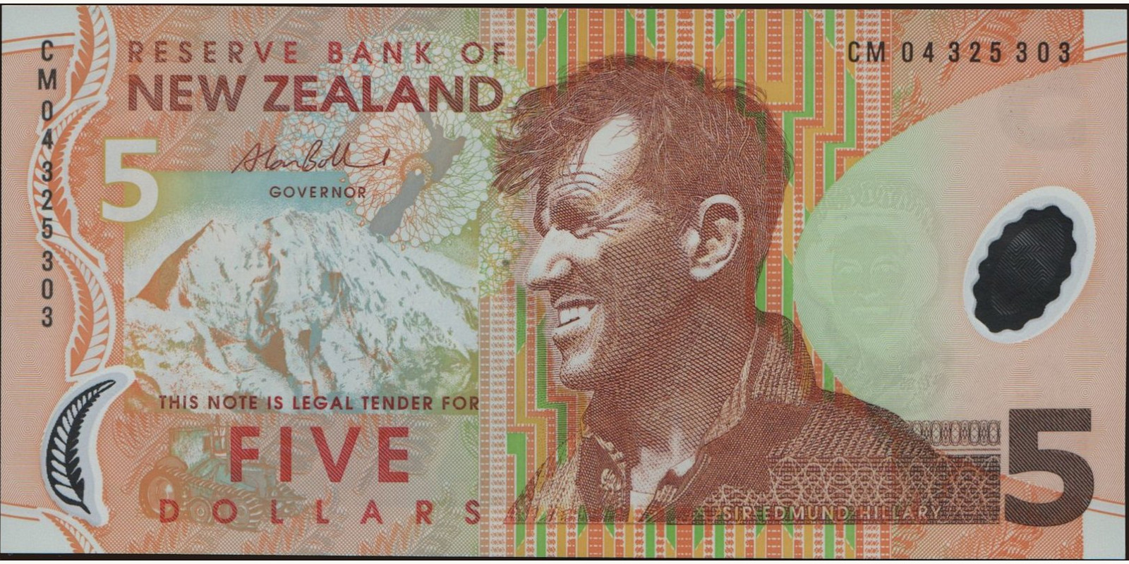 5 dollars Новая Зеландия 2004 — Лицевая сторона