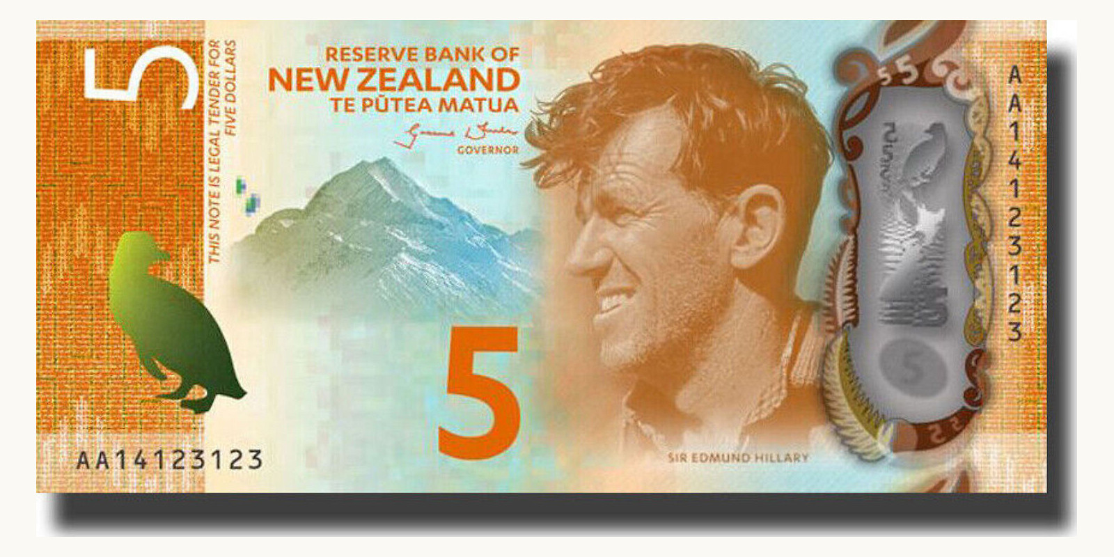 5 dollars Новая Зеландия 2015 — Лицевая сторона