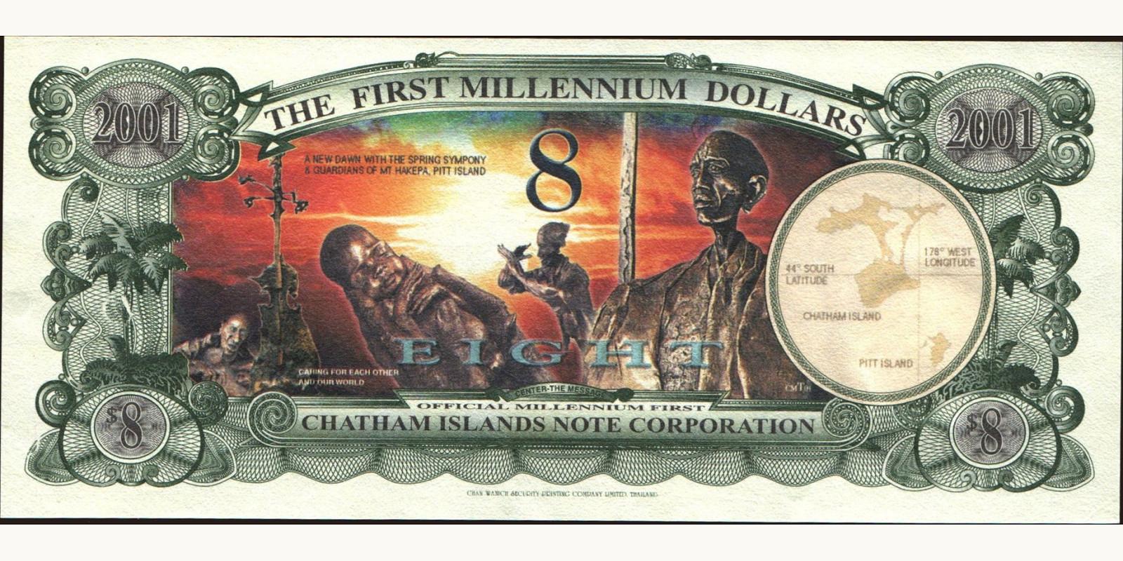 8 dollars New Zealand 2001 — Back side