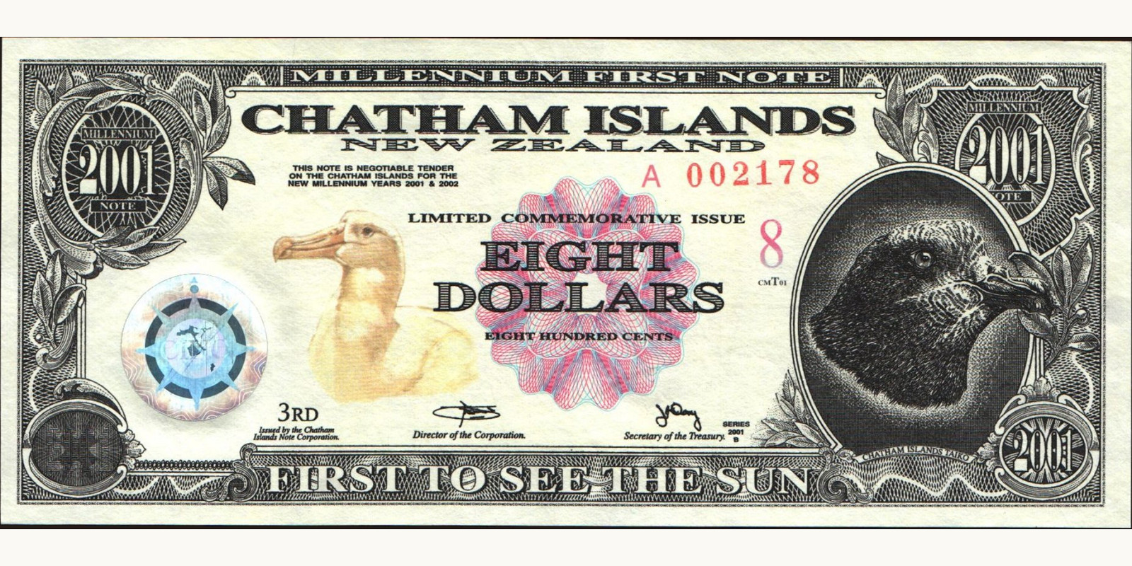 8 dollars New Zealand 2001 — Front side
