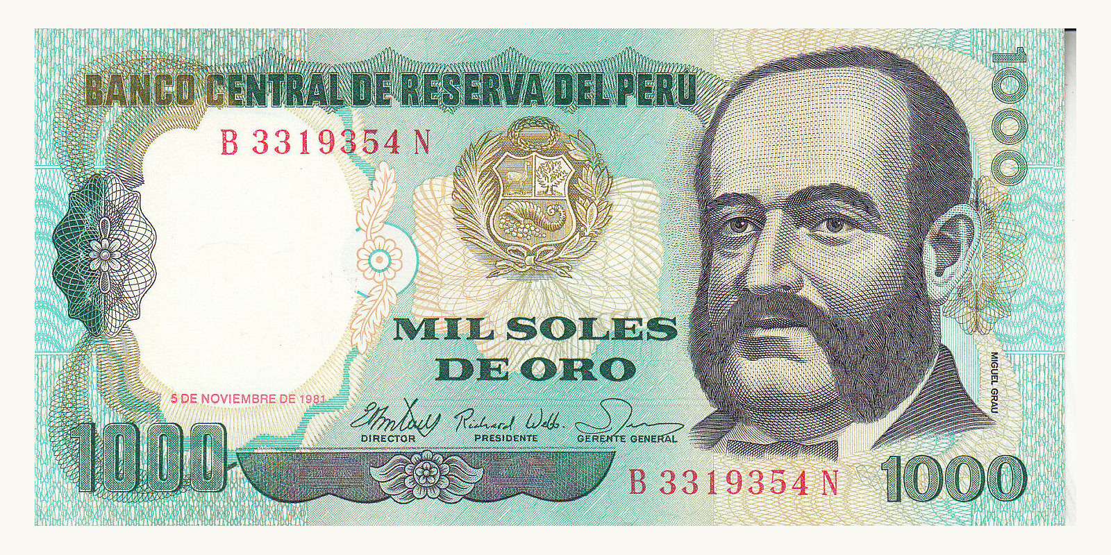 1000 soles Перу 1981 — Лицевая сторона