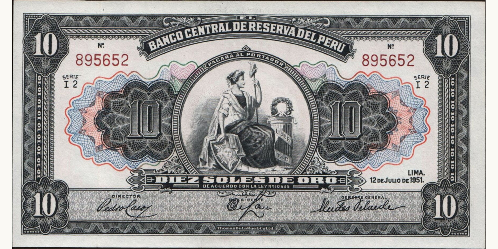 10 soles Peru 1951 — Front side