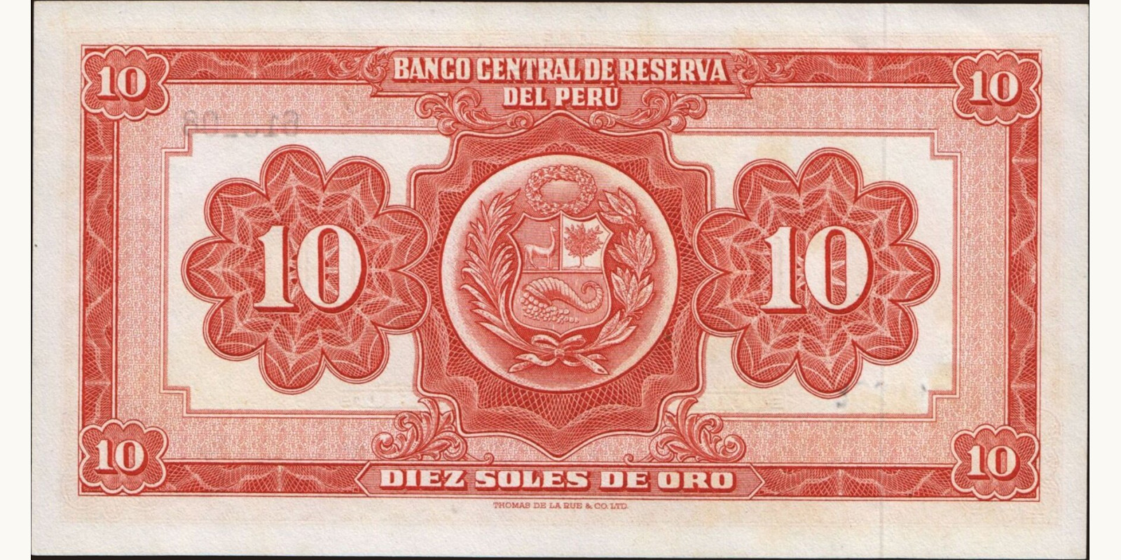 10 soles Перу 1952 — Оборотная сторона