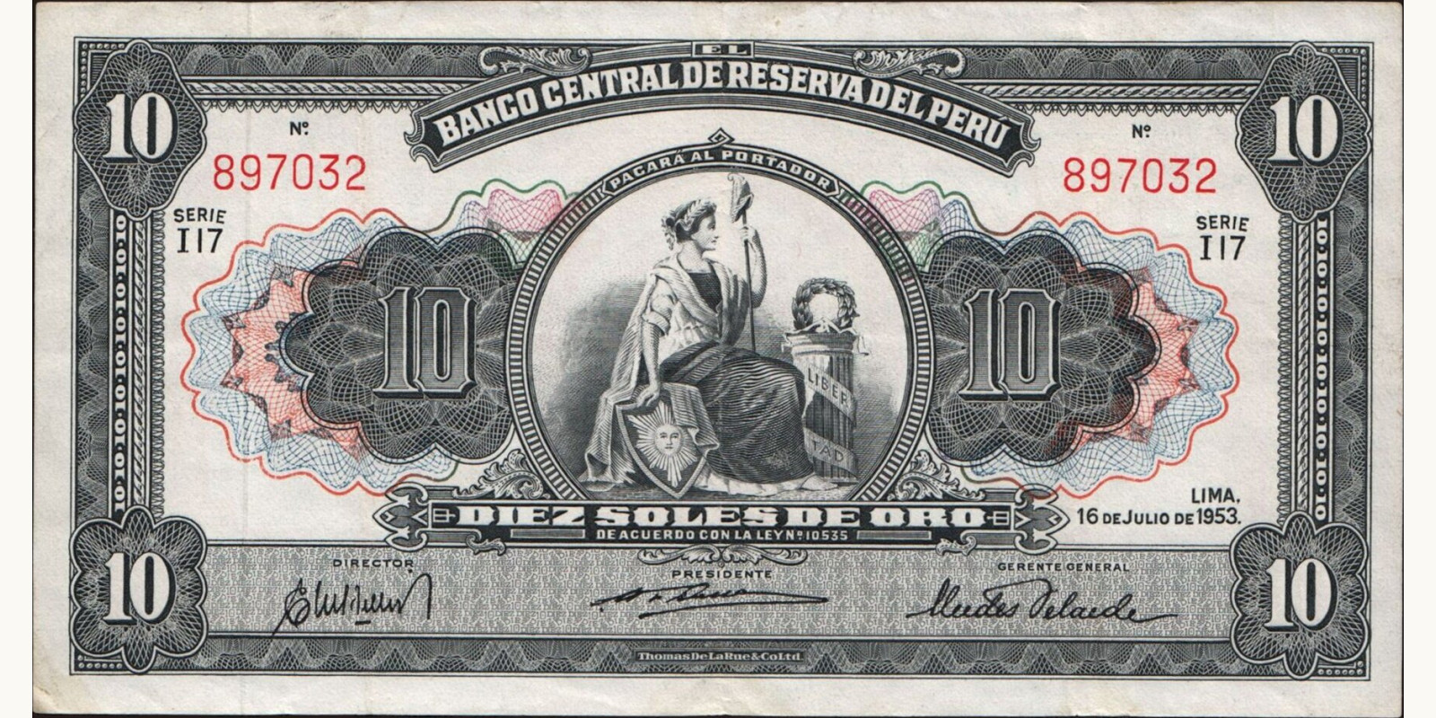 10 soles Peru 1953 — Front side