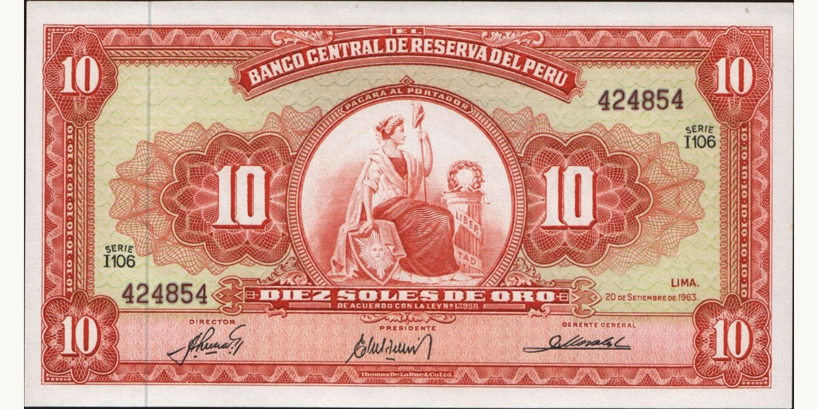 10 soles Peru 1963 — Front side