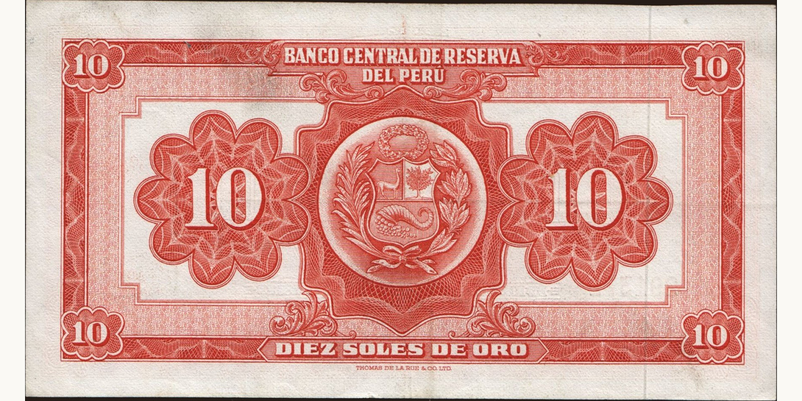 10 soles Перу 1967 — Оборотная сторона