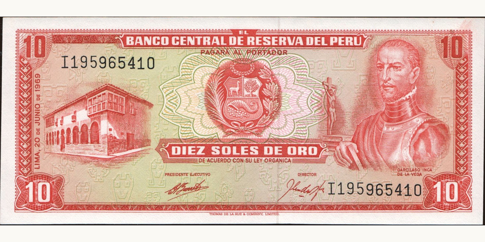 10 soles Перу 1969 — Лицевая сторона