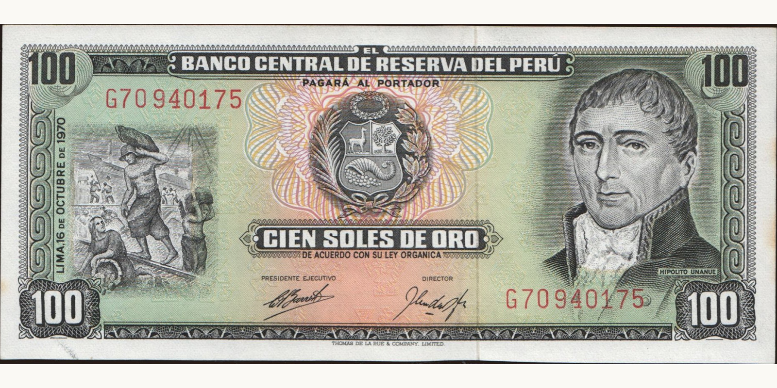 100 soles Перу 1970 — Лицевая сторона