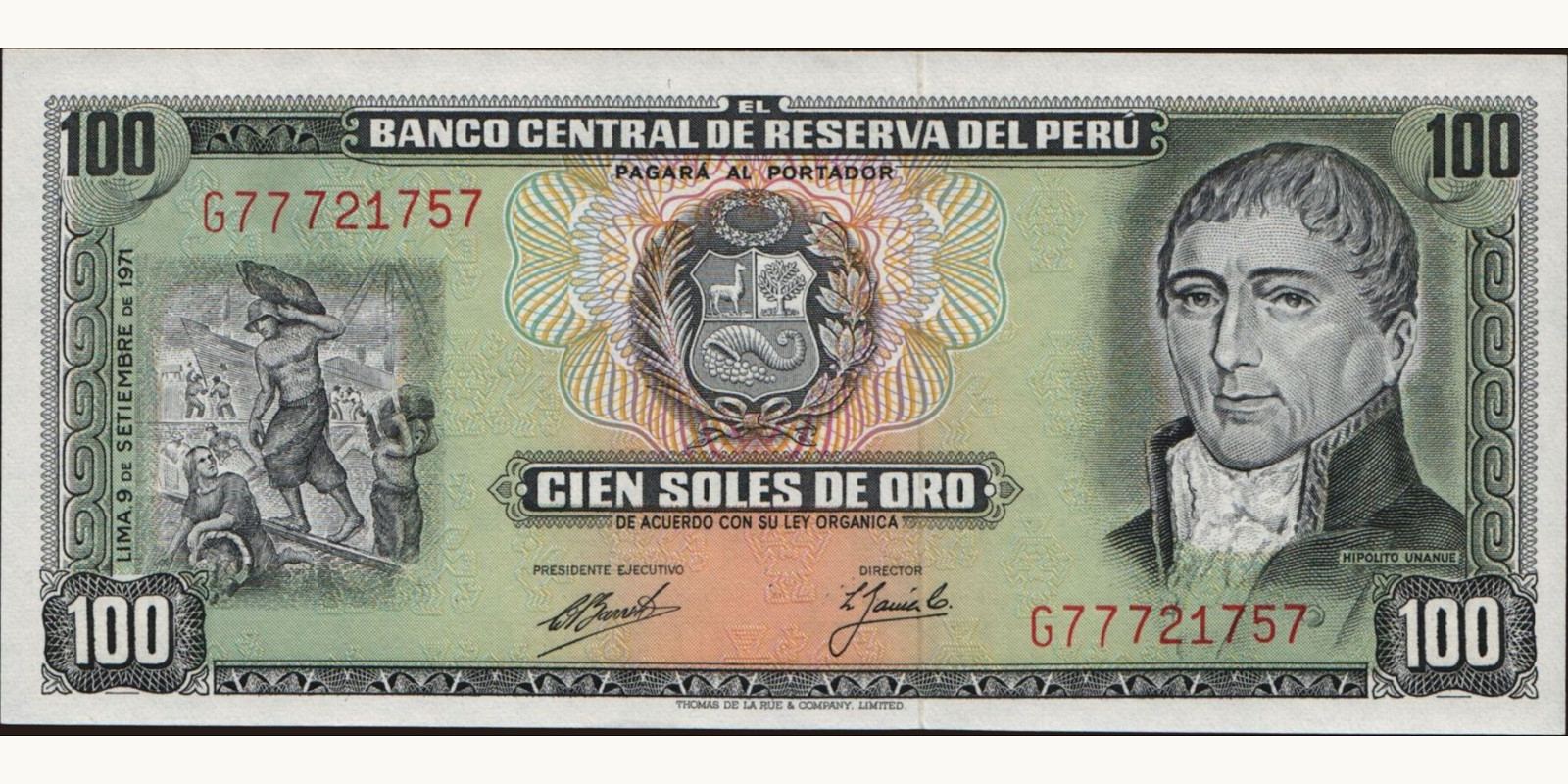 100 soles Перу 1971 — Лицевая сторона